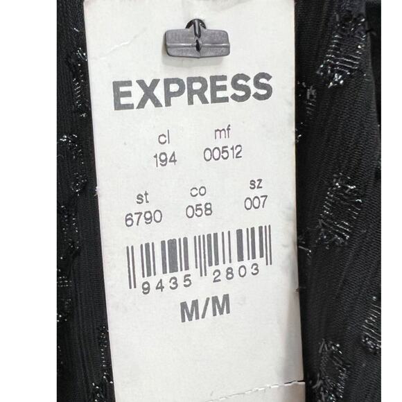Express Metallic Halter Dress M Black Sparkle Fit Flare Belted Party Evening NEW - Picture 13 of 16